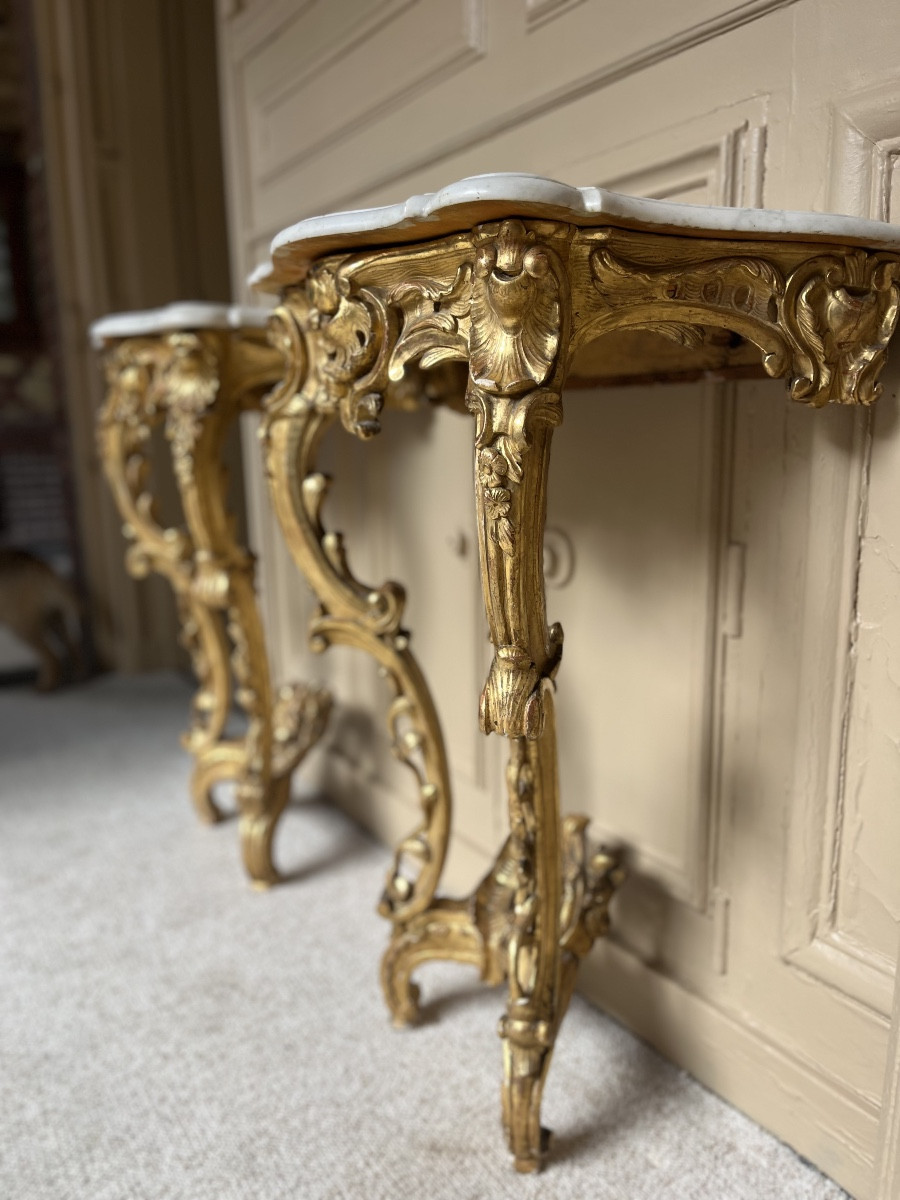 Pair Of Louis XV Period Gilded Wood Consoles 18th Century