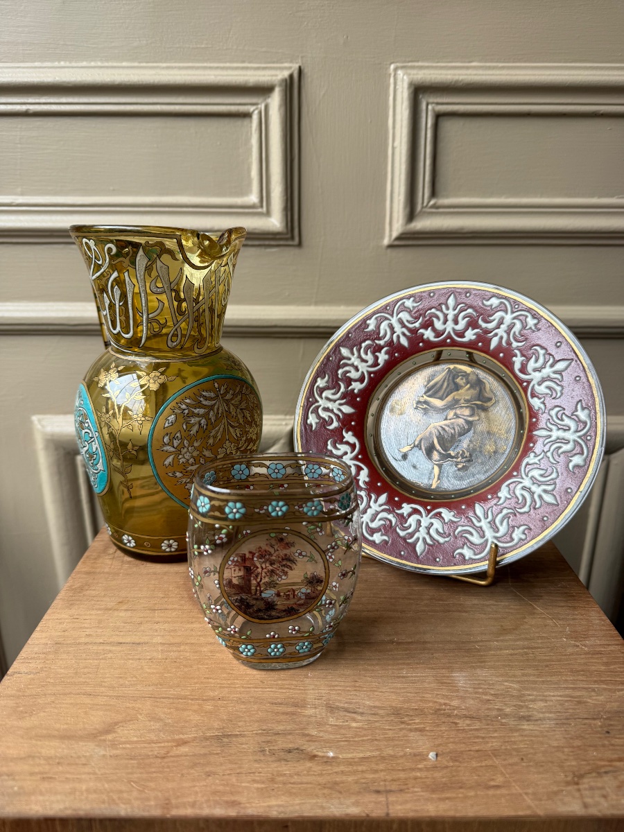 Alphonse Giboin - Series Of 3 Enamelled Glass Pieces - 1900