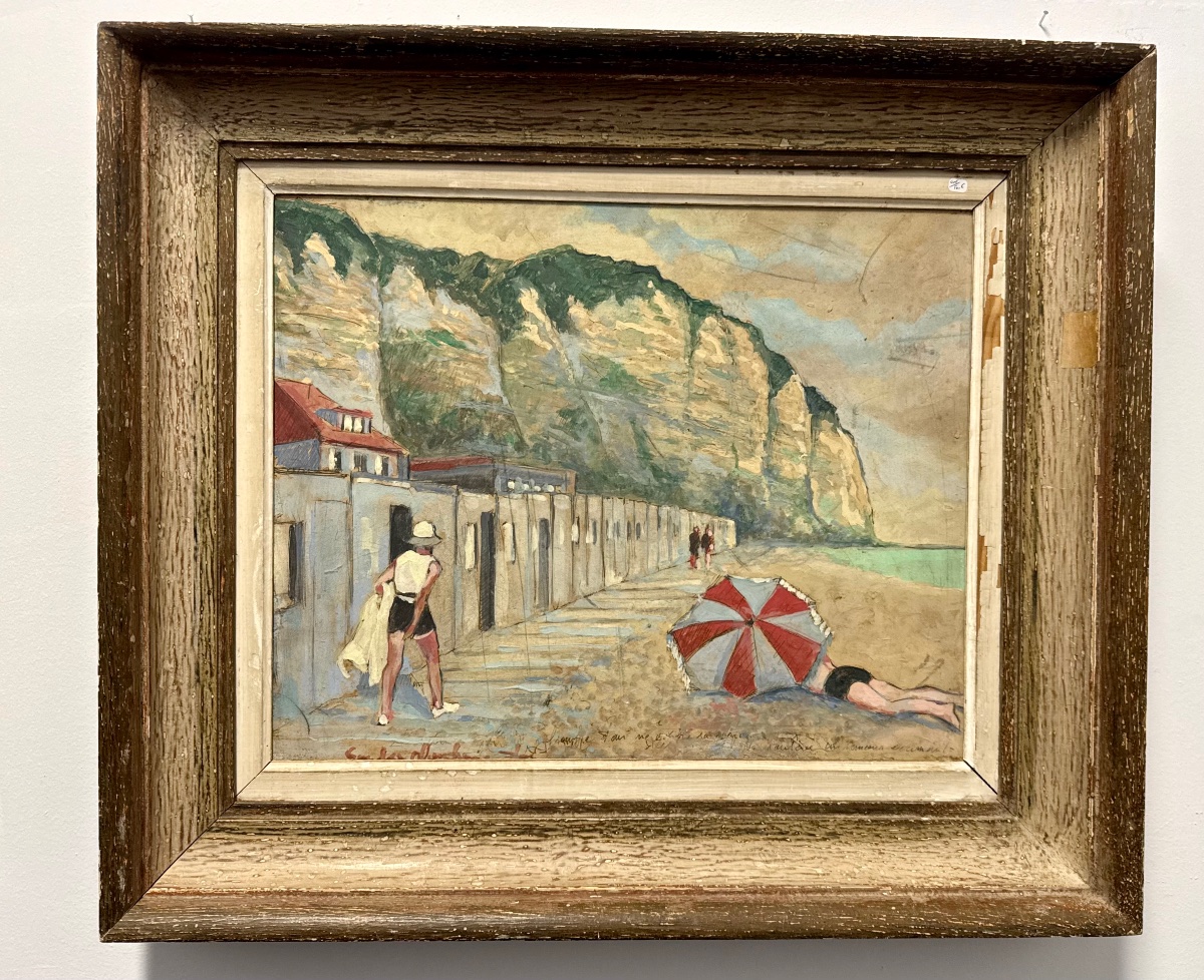 Painting - Hsc Beach Scene “the Ocean” - Circa 1940–50