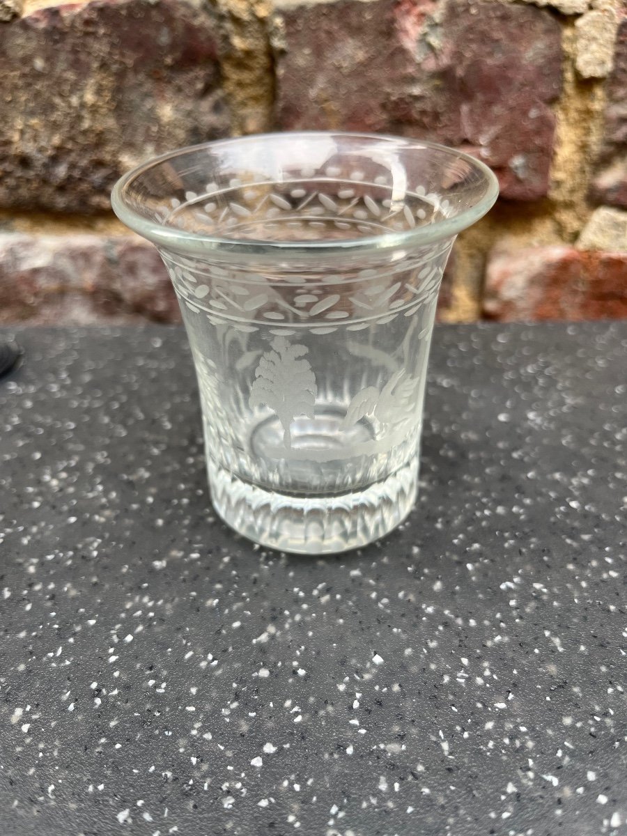 Rare Small Norman Glass - Engraved Goblet Late XVIII-photo-3