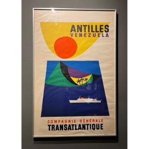 Affiche Ancienne Cgt Croisière Antilles Venezuela - 1950  64x100cm M Rudnicki