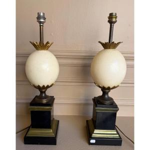 Pair Of Ostrich Egg Lamps - Maison Charles 1970