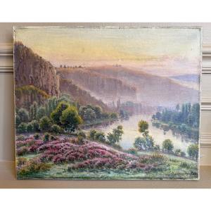 GASTON ANGLADE (1854-1929) – PAYSAGE AUX BRUYÈRES - HUILE SUR TOILE