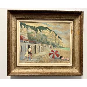 Painting - Hsc Beach Scene “the Ocean” - Circa 1940–50