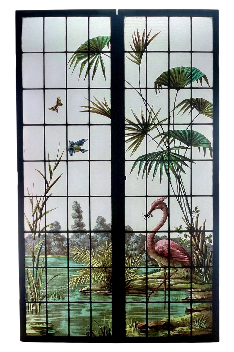 Vitrail vitraux héron au bord de l’eau 