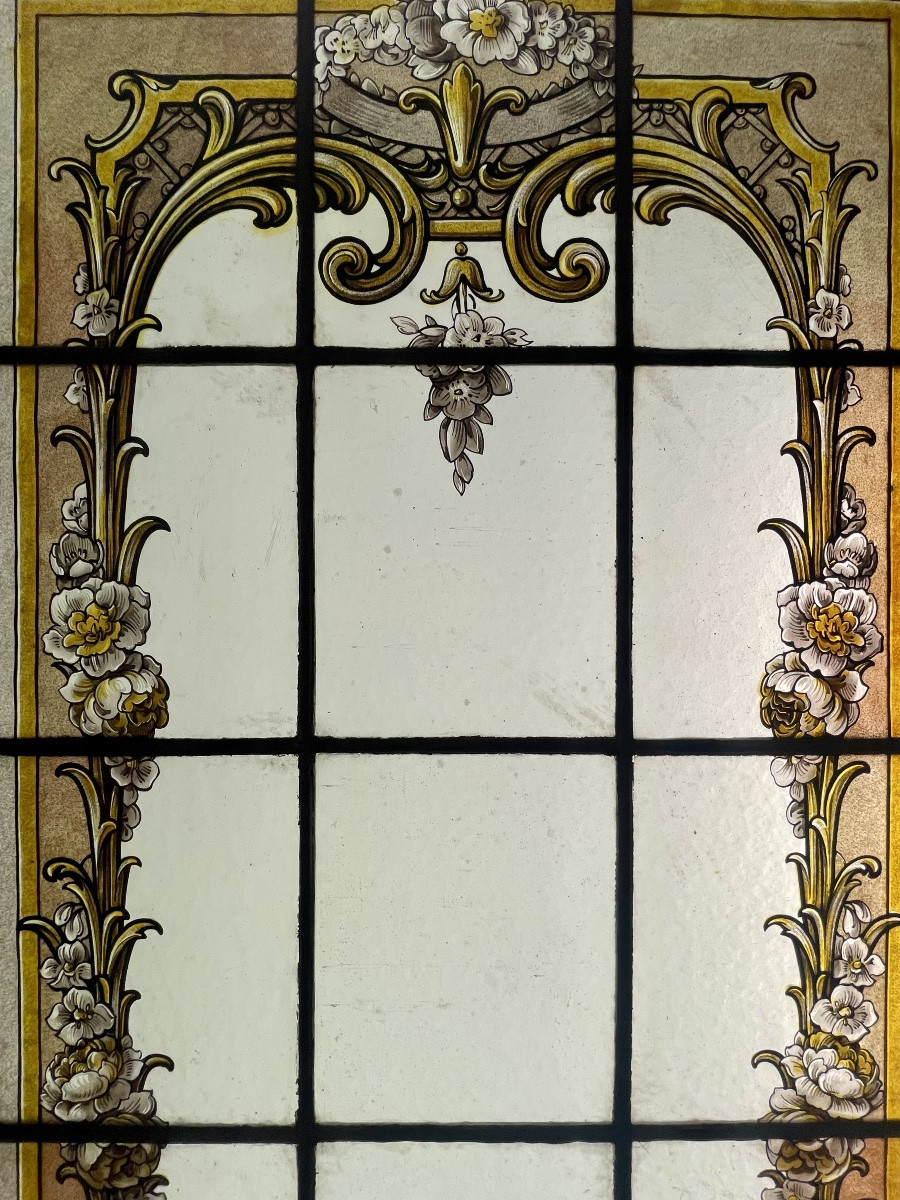 Pair Of Stained Glass Windows With Floral Scrolls -photo-4