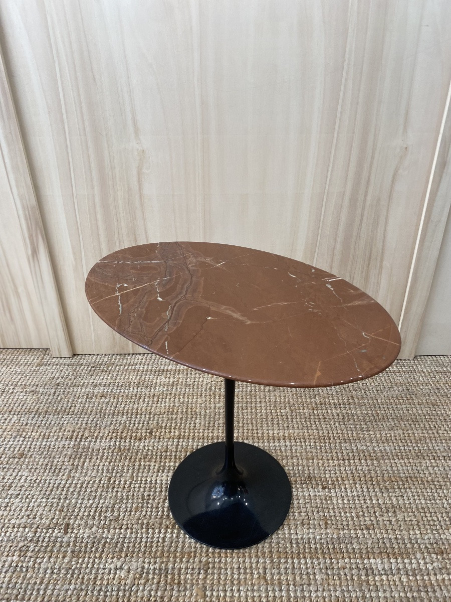 Knoll Oval Pedestal Table In Emperador Marble-photo-2
