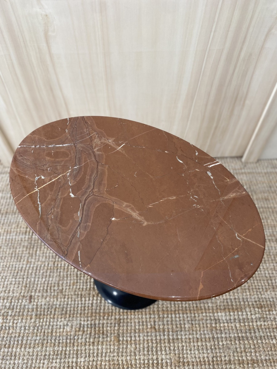Knoll Oval Pedestal Table In Emperador Marble-photo-4