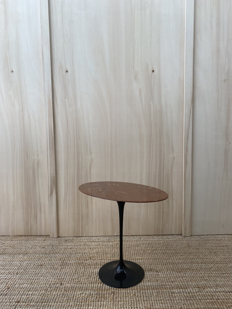 Knoll Oval Pedestal Table In Emperador Marble-photo-1