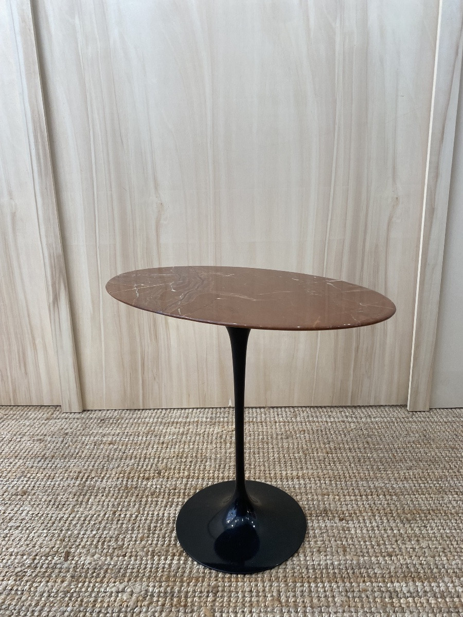 Knoll Oval Pedestal Table In Emperador Marble-photo-2
