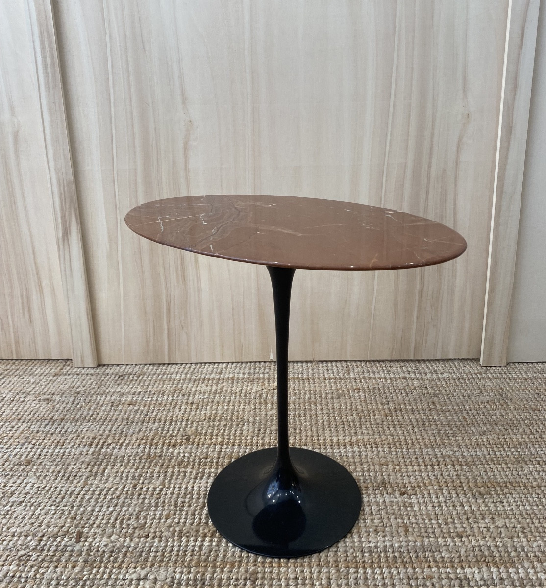 Knoll Oval Pedestal Table In Emperador Marble