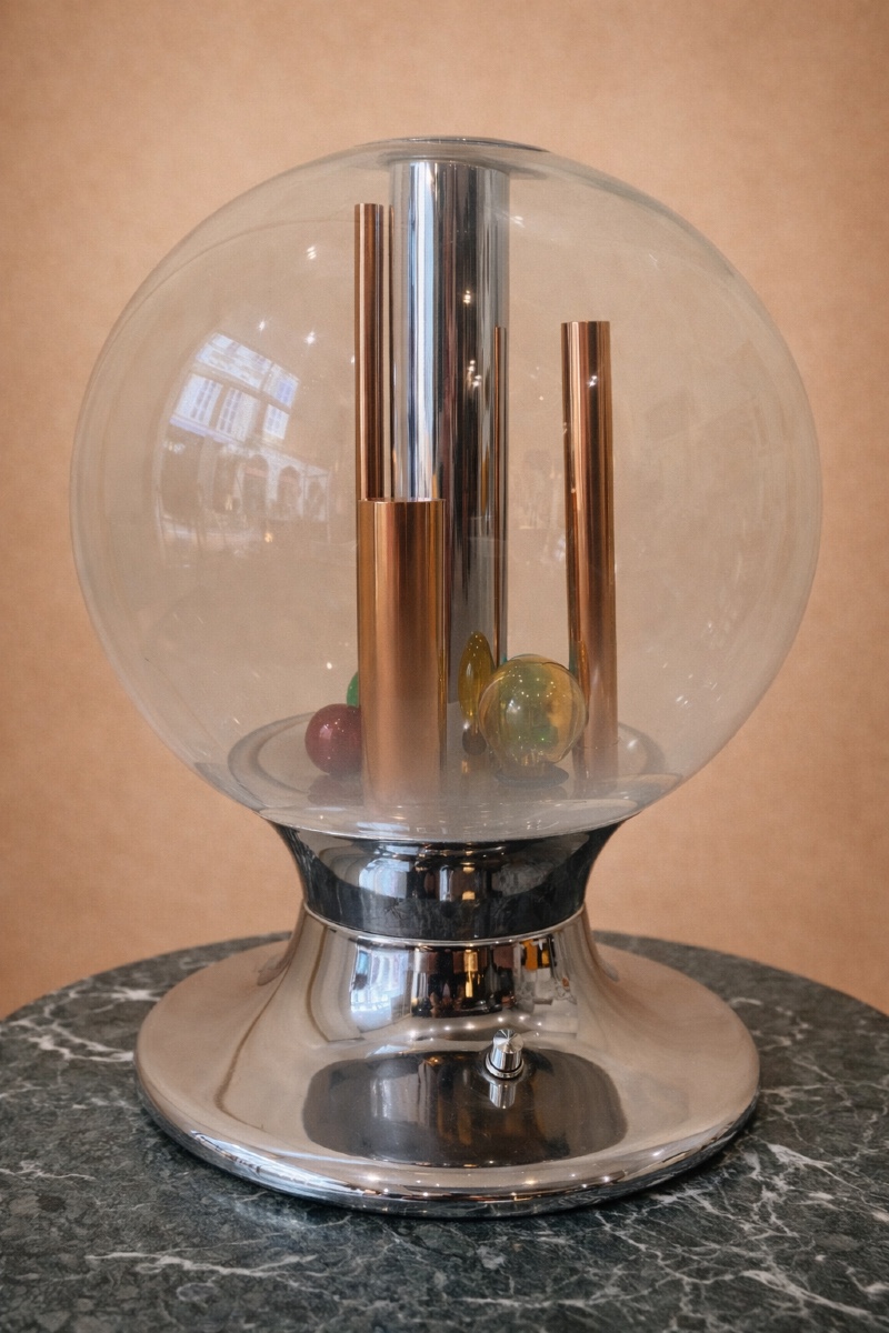 Lampe de Bureau en Verre et Chrome de Selenova, Italie, 1970