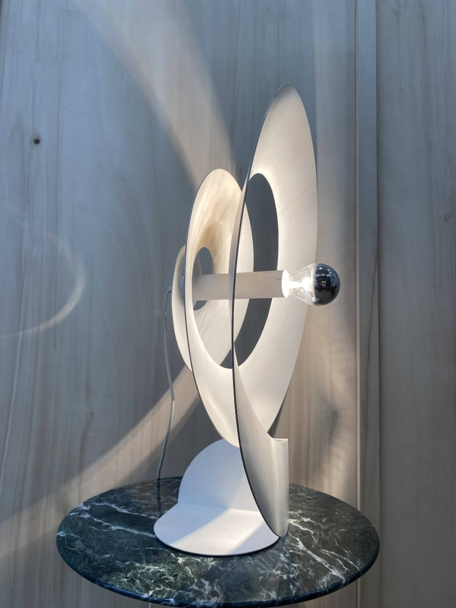 Grande lampe de bureau en spirale rare de Luc Bernard en métal blanc, France 1974-photo-1
