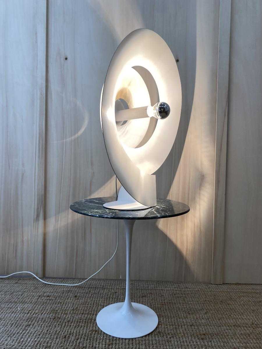 Grande lampe de bureau en spirale rare de Luc Bernard en métal blanc, France 1974-photo-2