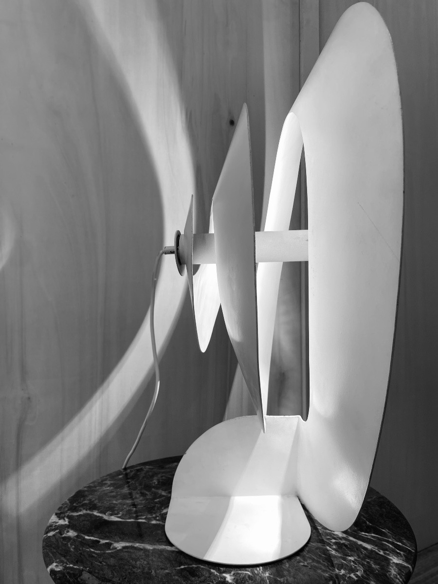 Grande lampe de bureau en spirale rare de Luc Bernard en métal blanc, France 1974-photo-4