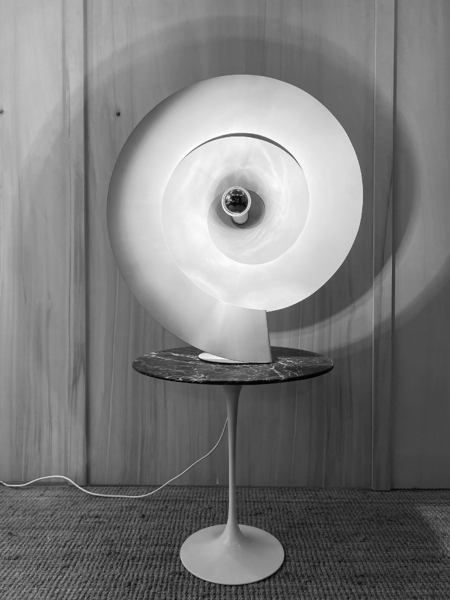 Grande lampe de bureau en spirale rare de Luc Bernard en métal blanc, France 1974-photo-6