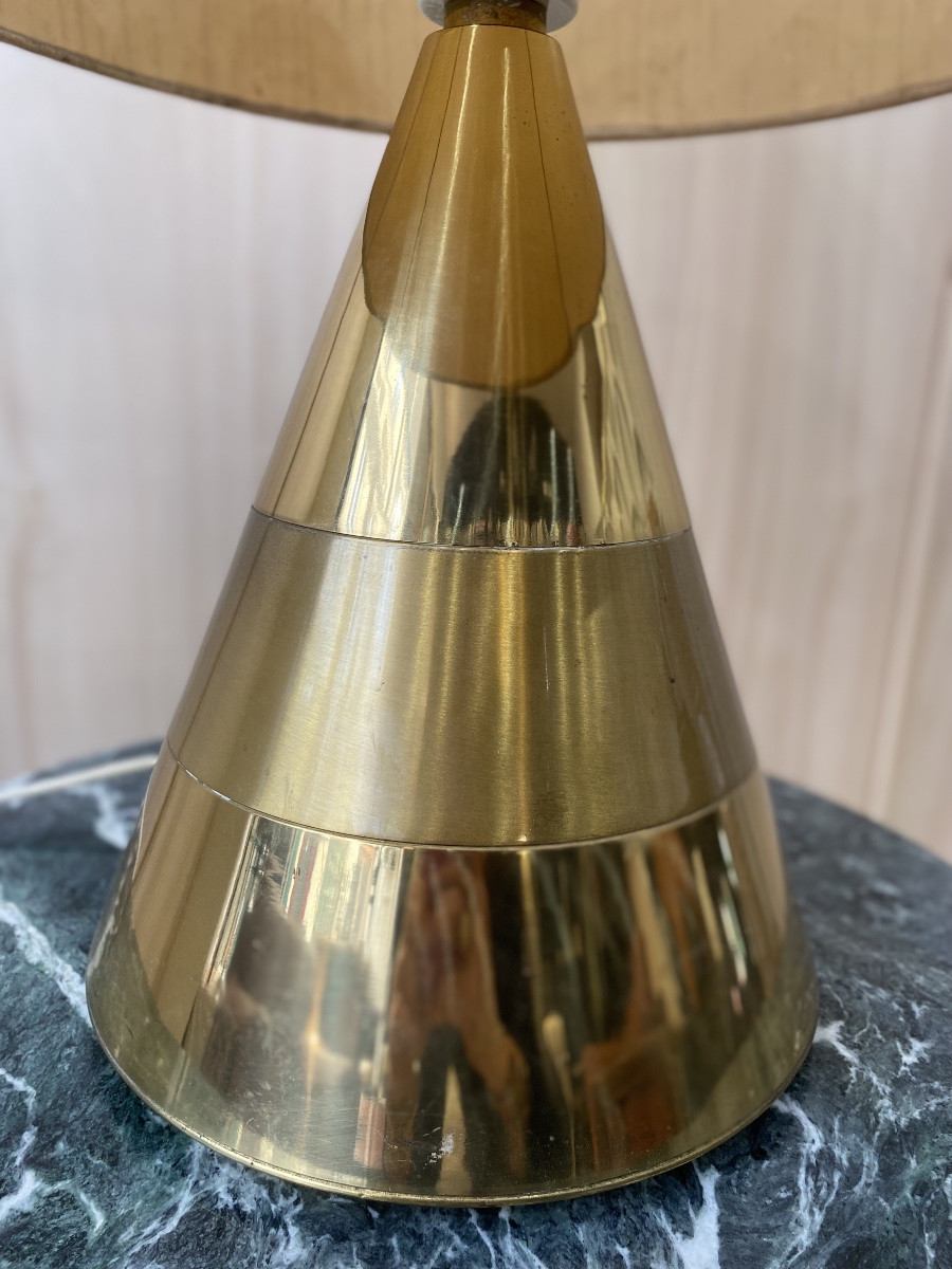 Lampe de table Italienne - 1970 - Laiton & Lin-photo-3