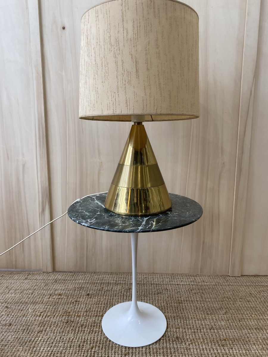 Lampe de table Italienne - 1970 - Laiton & Lin-photo-4