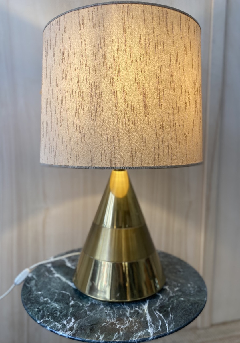 Lampe de table Italienne - 1970 - Laiton & Lin