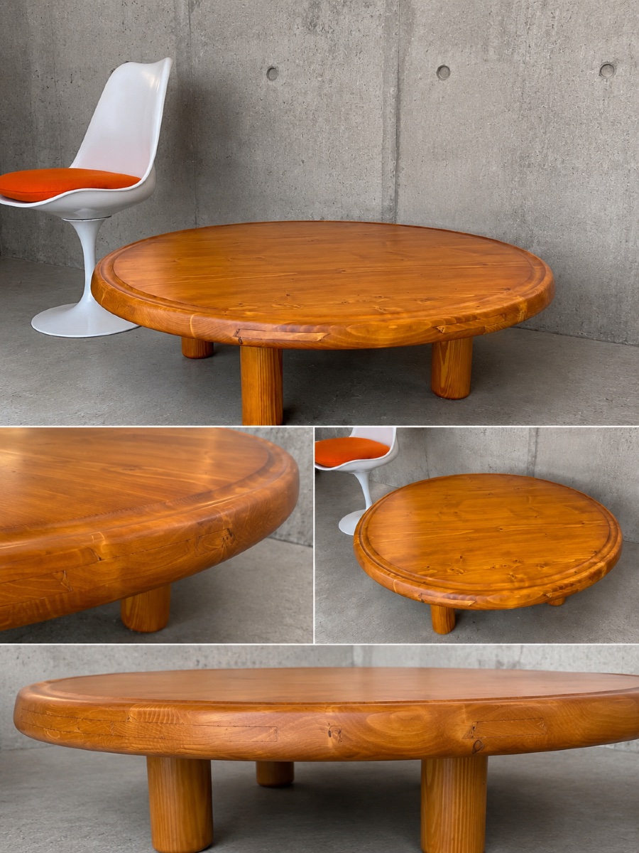 Round Pine Coffee Table - Charlotte Perriand For Les Arcs, France, 1960s-photo-2