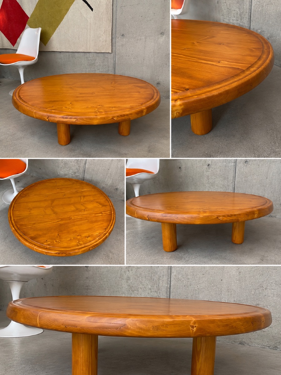 Round Pine Coffee Table - Charlotte Perriand For Les Arcs, France, 1960s-photo-4
