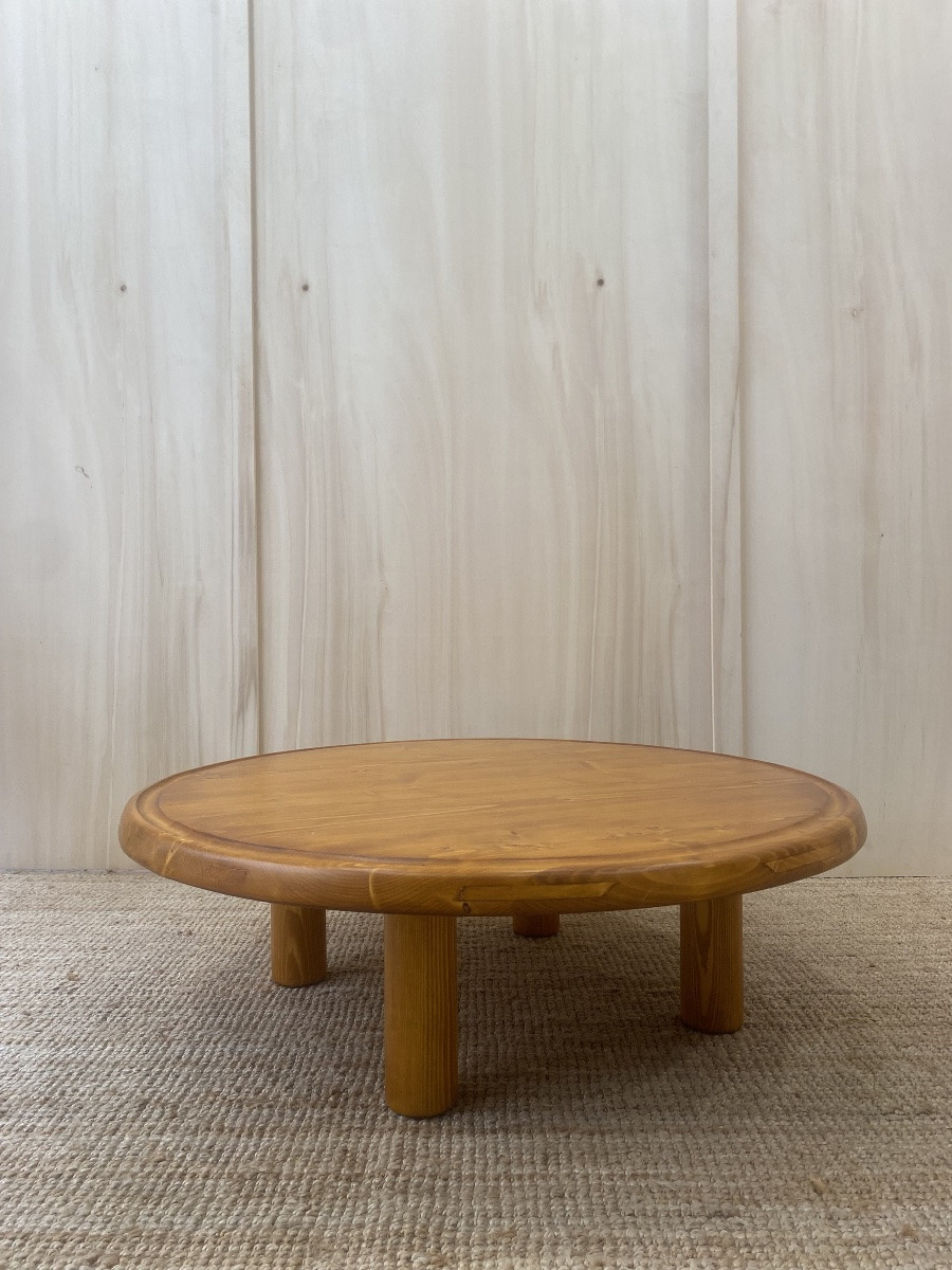 Round Pine Coffee Table - Charlotte Perriand For Les Arcs, France, 1960s-photo-1
