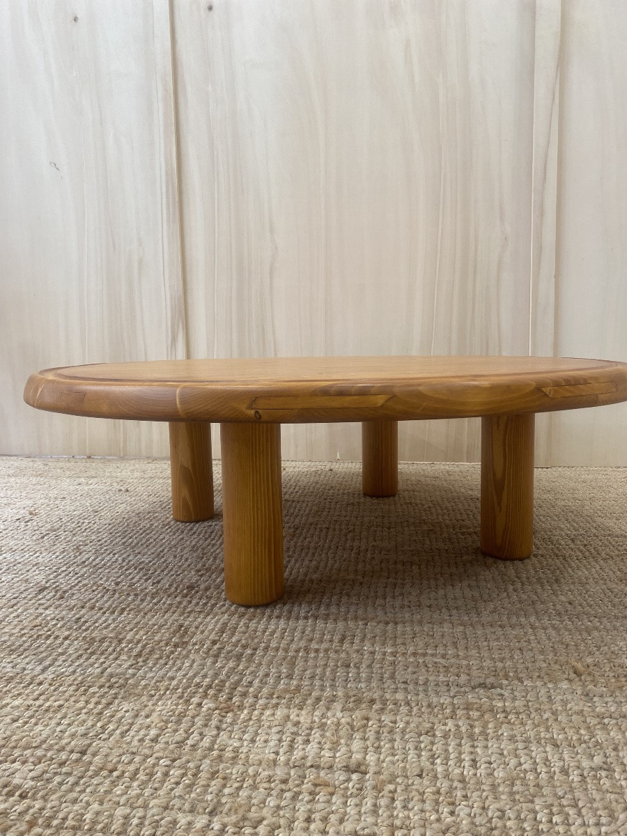 Round Pine Coffee Table - Charlotte Perriand For Les Arcs, France, 1960s-photo-2