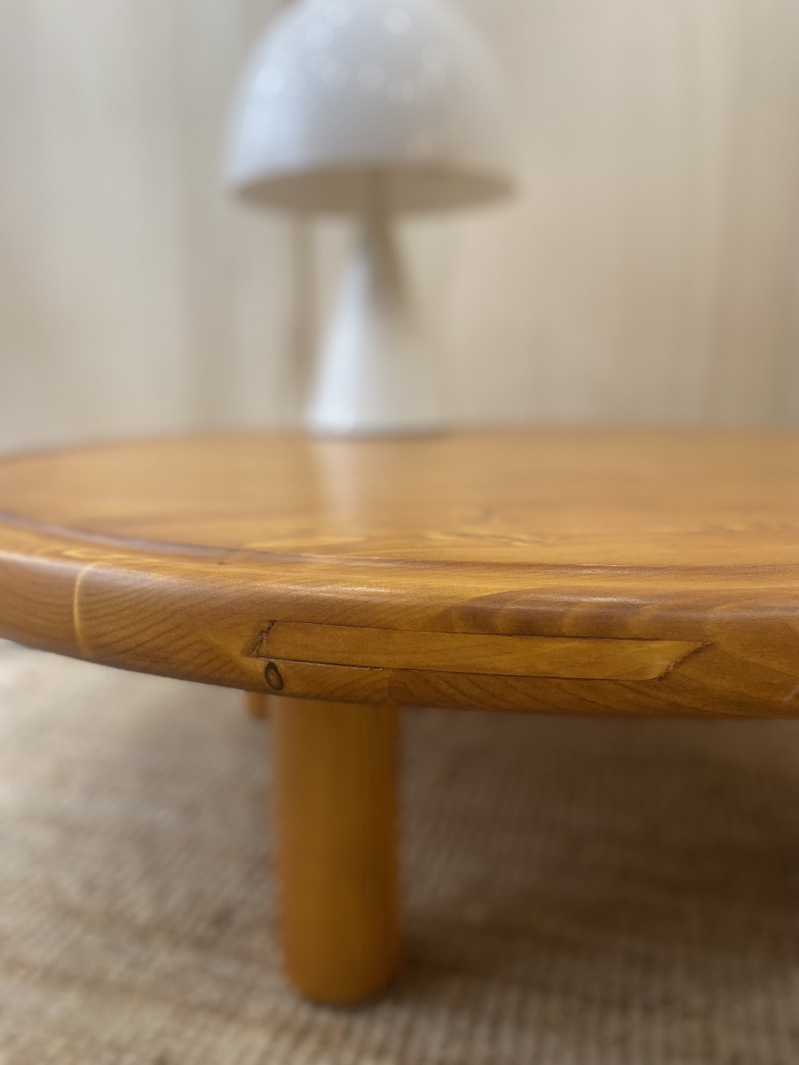 Round Pine Coffee Table - Charlotte Perriand For Les Arcs, France, 1960s-photo-3