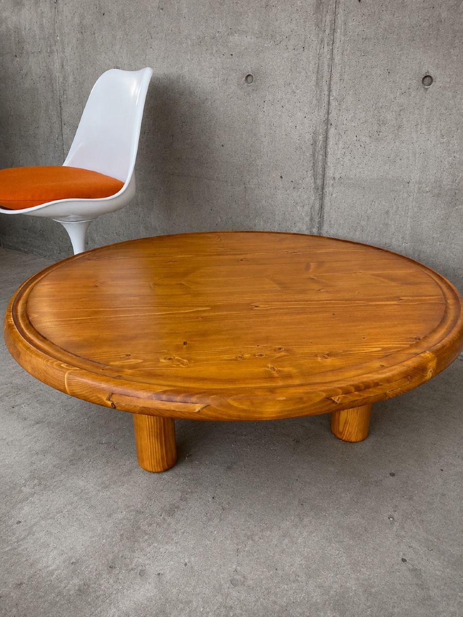 Round Pine Coffee Table - Charlotte Perriand For Les Arcs, France, 1960s