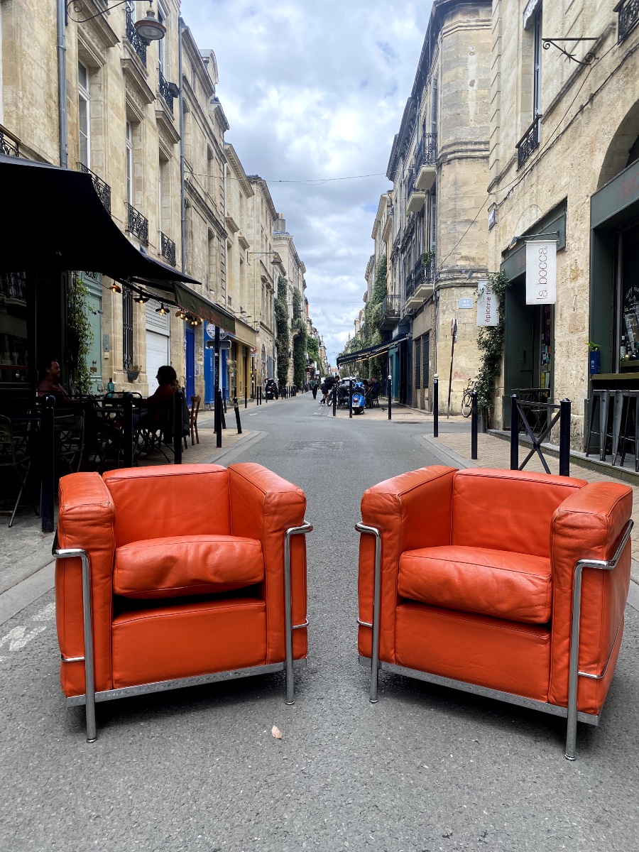 Pair Of Lc2 Le Corbusier Armchairs By Cassina-photo-2