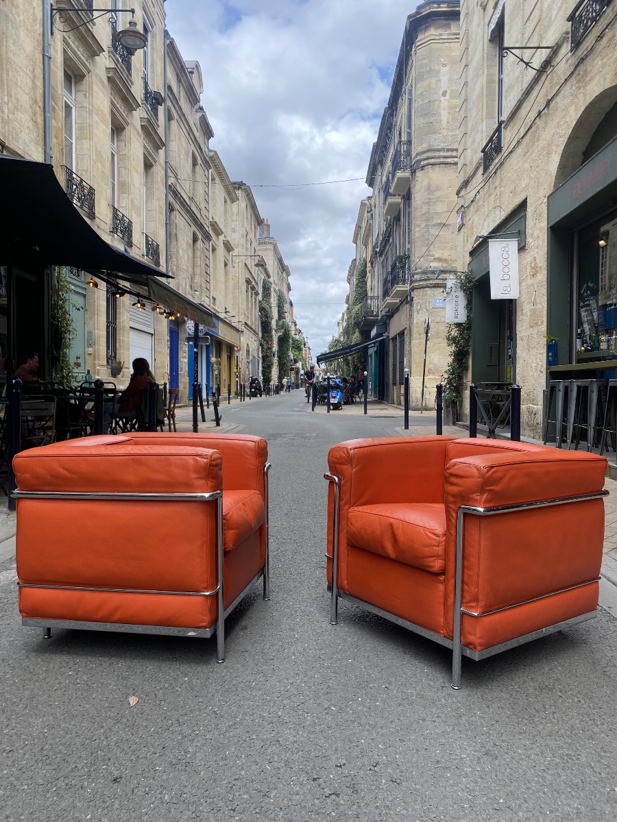 Pair Of Lc2 Le Corbusier Armchairs By Cassina-photo-3
