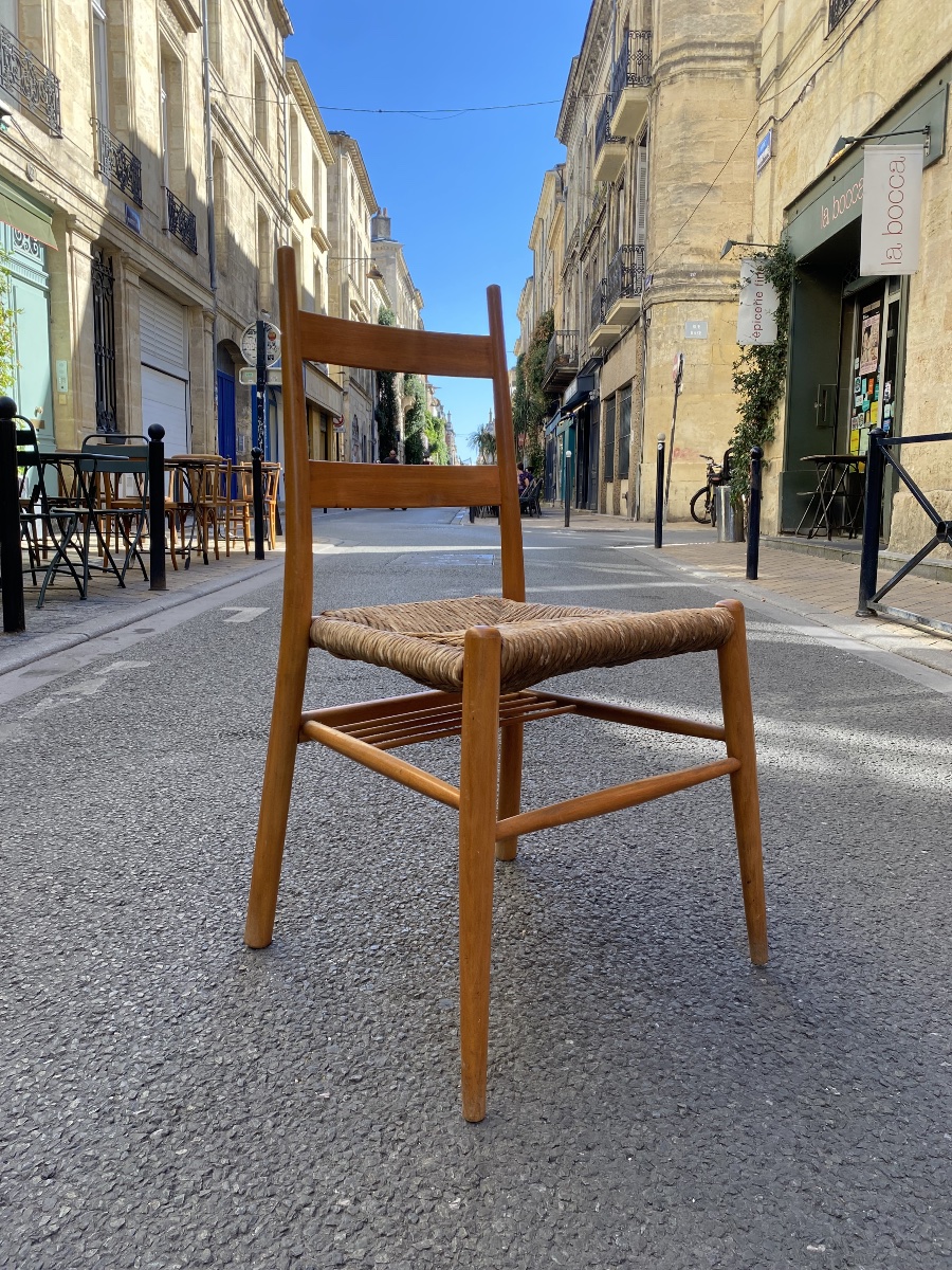 Set Of 6 Turned Wooden Chairs With Straw Seats - Yngve Ekström - Sweden, 1960-photo-3