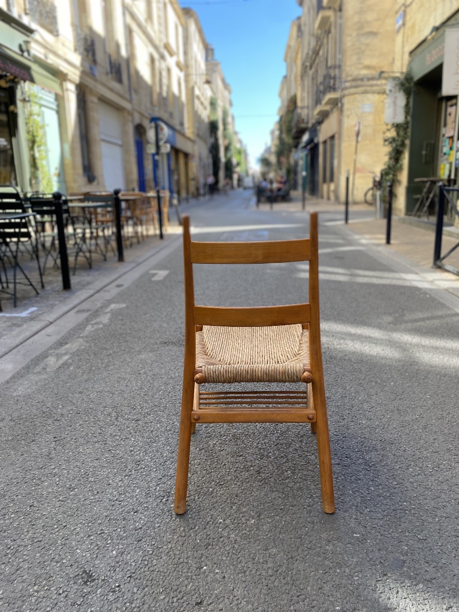 Set Of 6 Turned Wooden Chairs With Straw Seats - Yngve Ekström - Sweden, 1960-photo-4