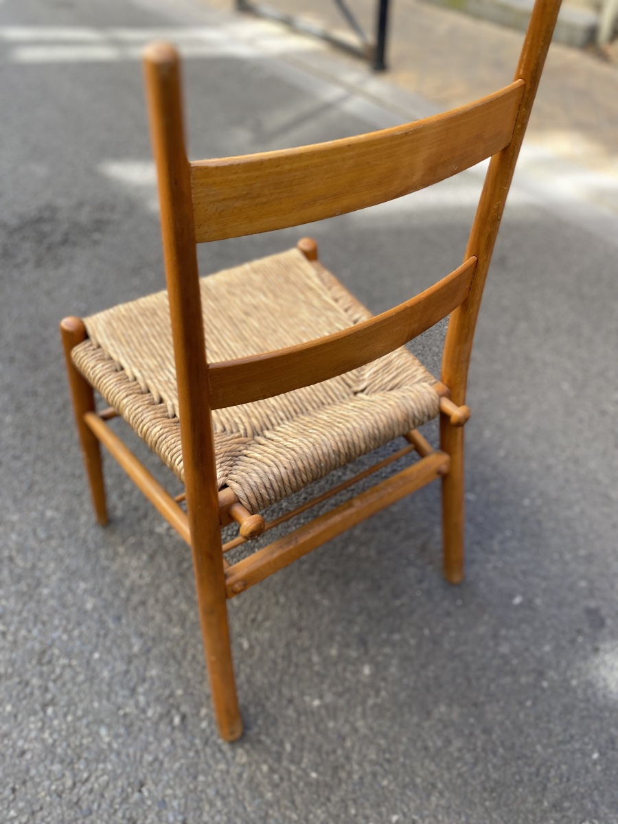 Set Of 6 Turned Wooden Chairs With Straw Seats - Yngve Ekström - Sweden, 1960-photo-2