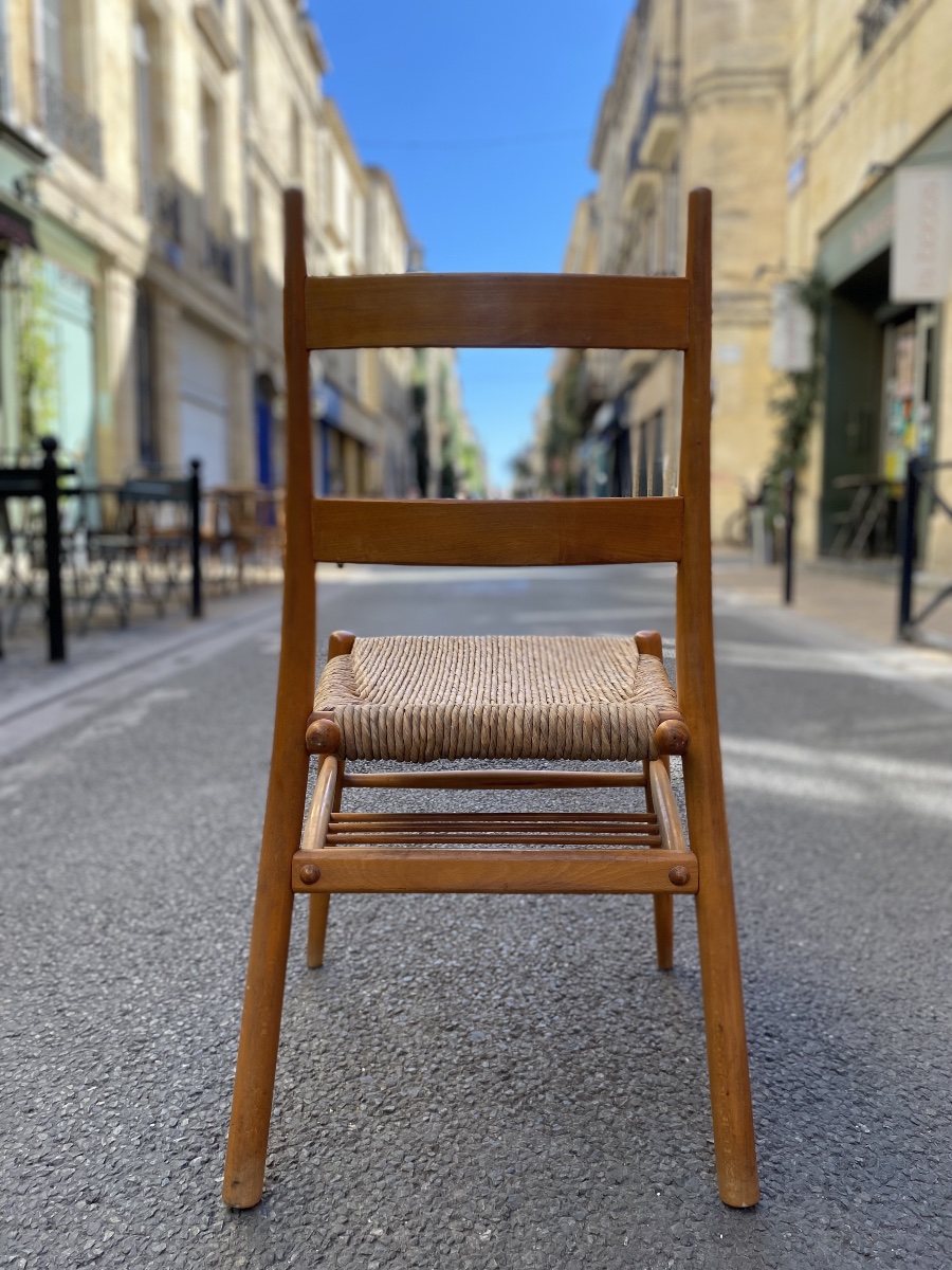 Set Of 6 Turned Wooden Chairs With Straw Seats - Yngve Ekström - Sweden, 1960-photo-3