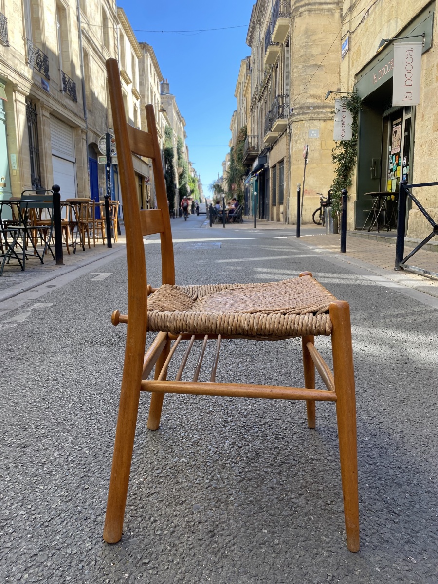 Set Of 6 Turned Wooden Chairs With Straw Seats - Yngve Ekström - Sweden, 1960-photo-5
