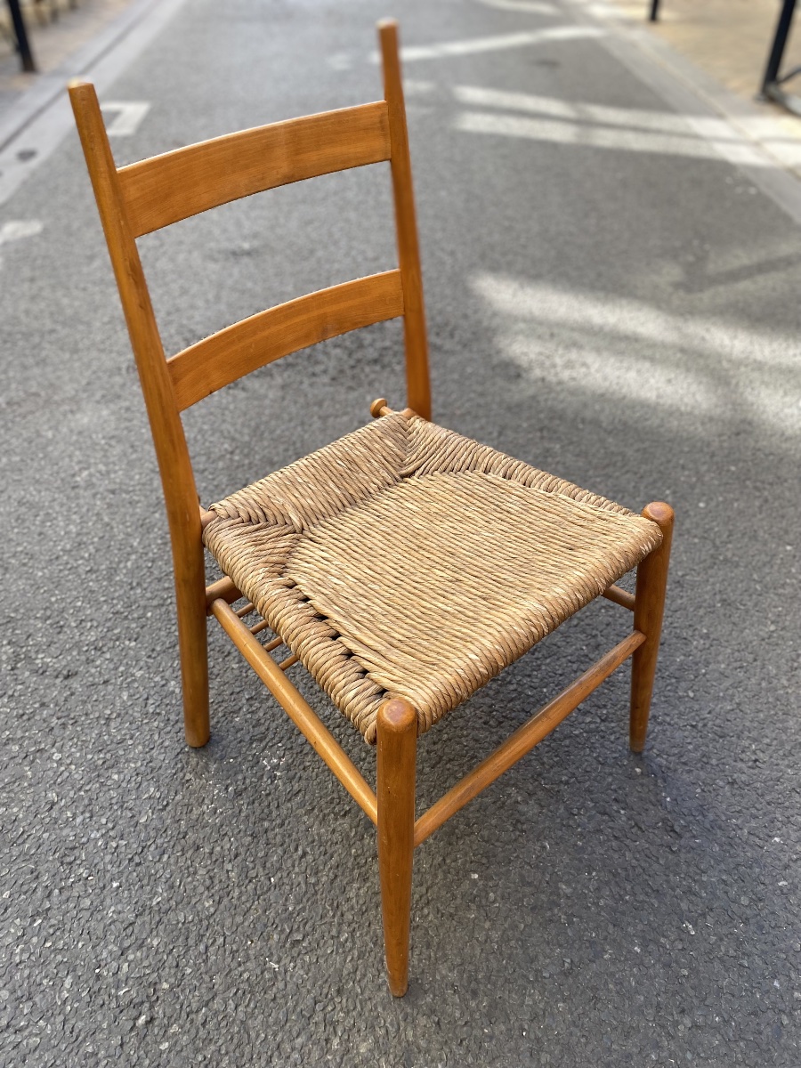Set Of 6 Turned Wooden Chairs With Straw Seats - Yngve Ekström - Sweden, 1960-photo-6