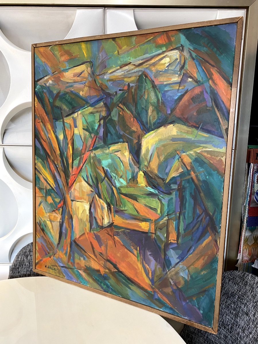 Huile sur toile " Arbres et rochers " de Claude Vallet - -photo-3