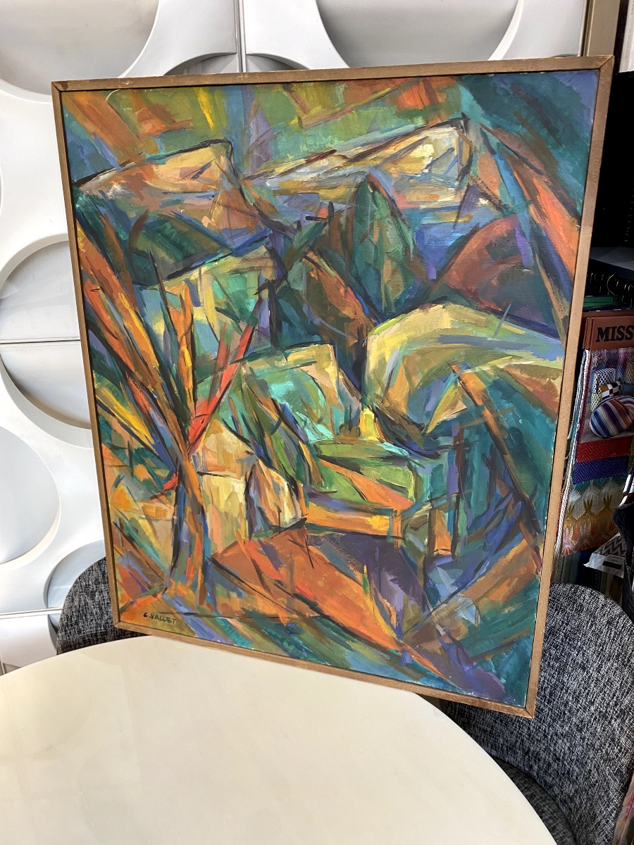 Huile sur toile " Arbres et rochers " de Claude Vallet - -photo-4