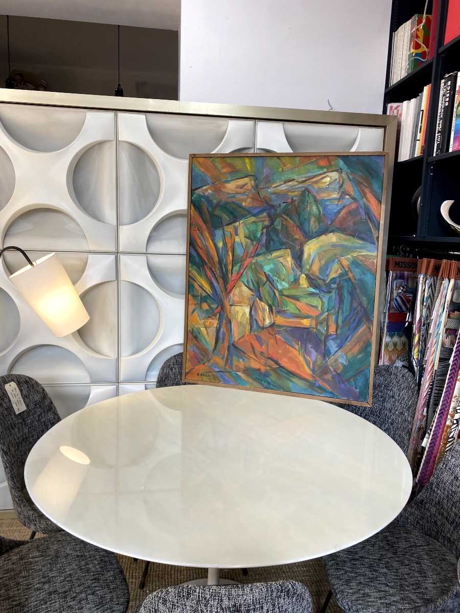 Huile sur toile " Arbres et rochers " de Claude Vallet - -photo-1