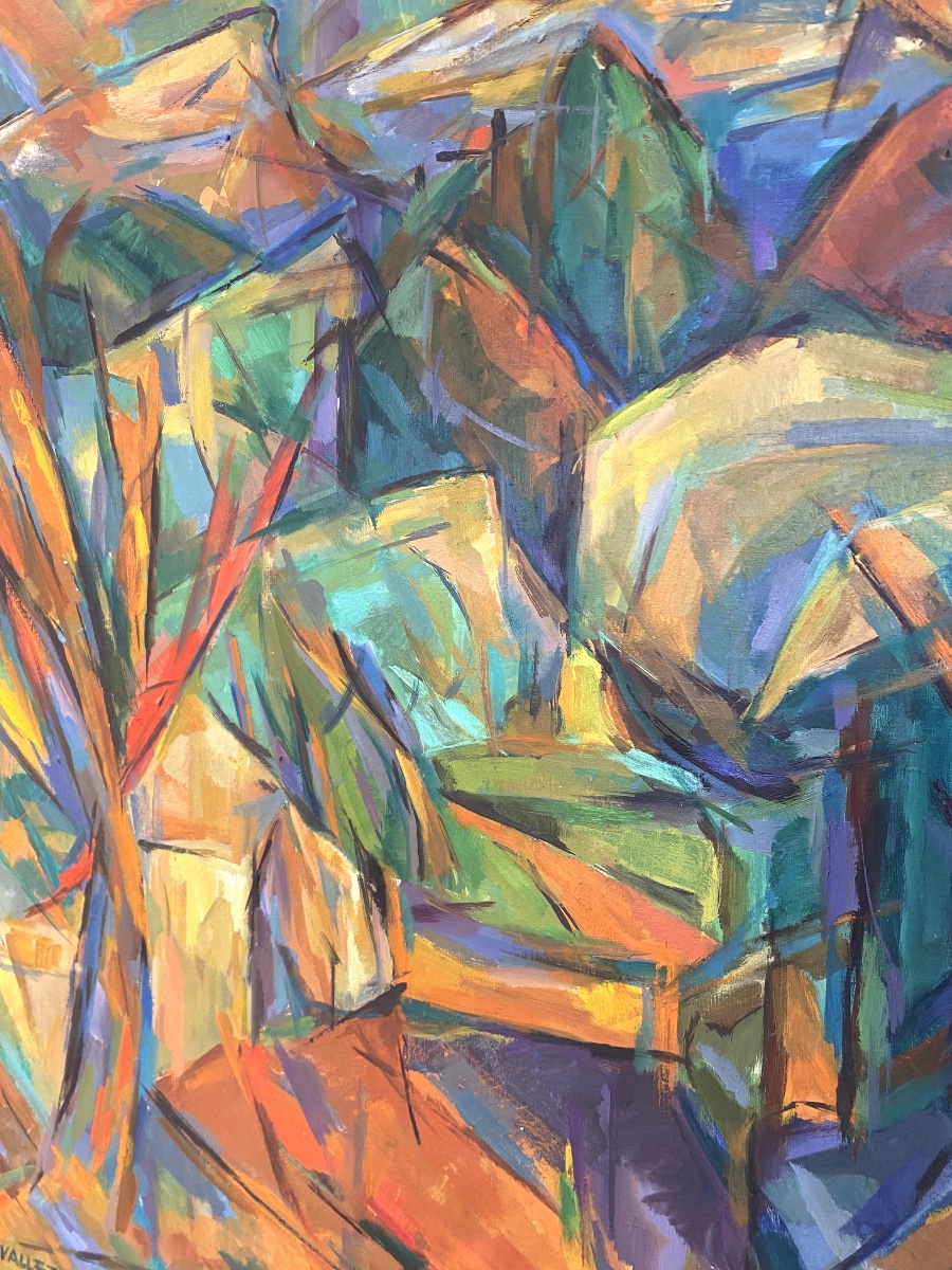 Huile sur toile " Arbres et rochers " de Claude Vallet - -photo-3