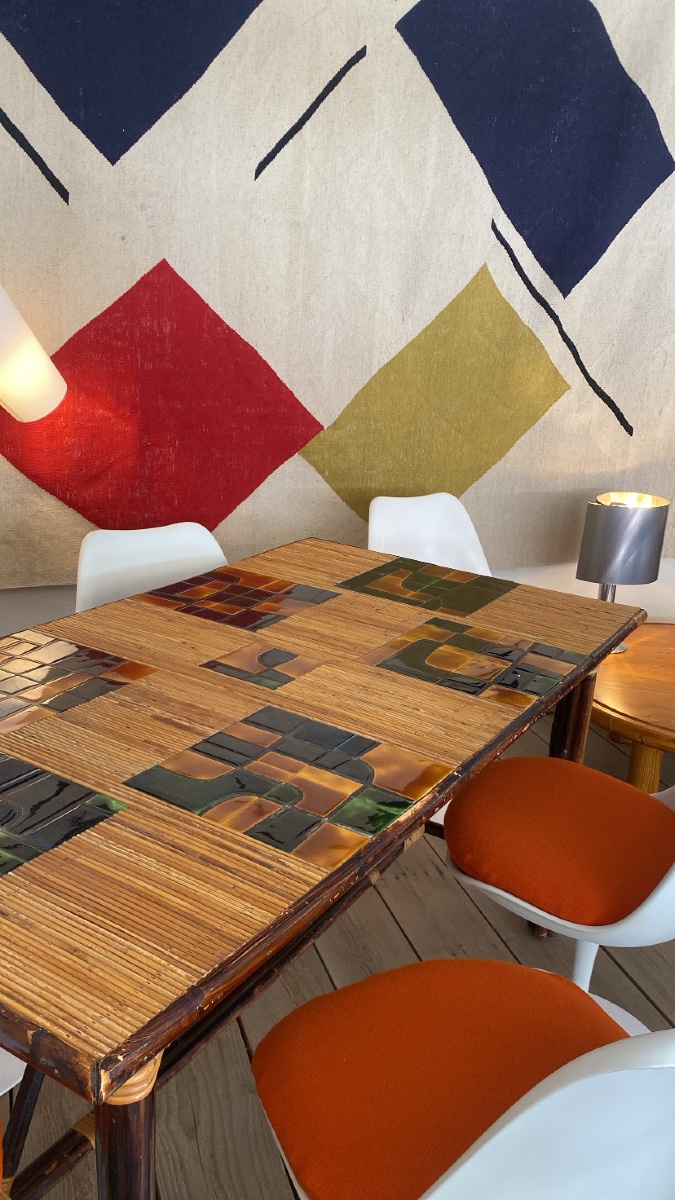 AUDOUX & MINET - Table de salle à manger Rotin teinté, Bambou et céramique-photo-3