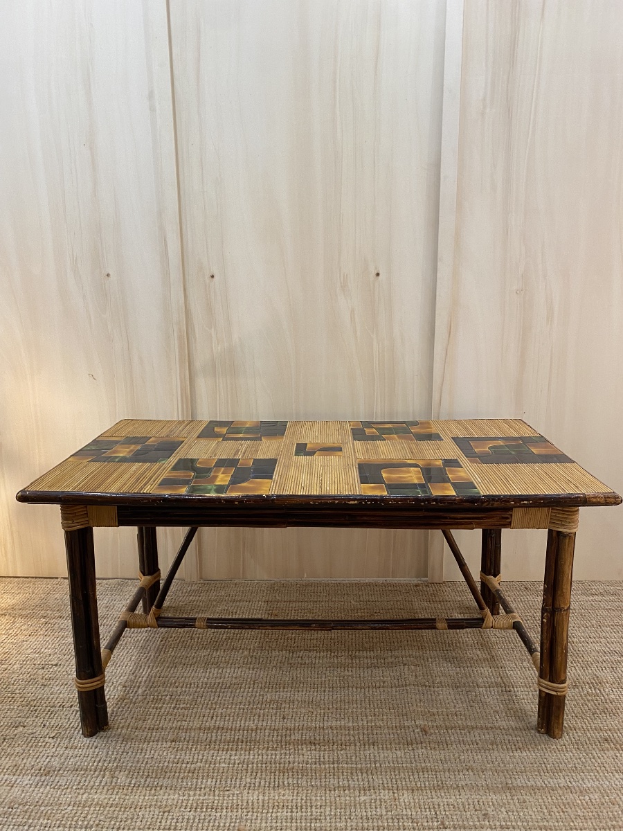 AUDOUX & MINET - Table de salle à manger Rotin teinté, Bambou et céramique-photo-1