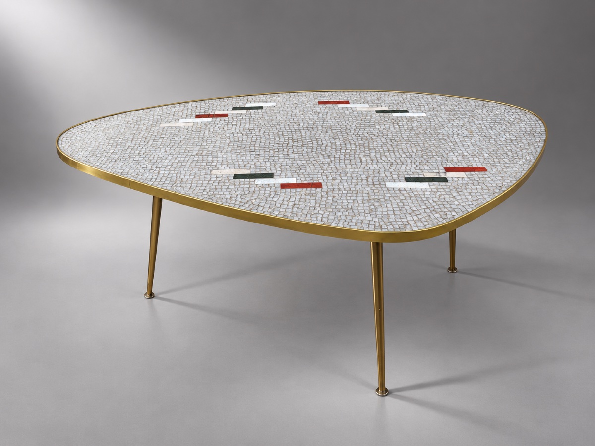 Mosaic And Brass Coffee Table – Berthold Muller – 1960-photo-2