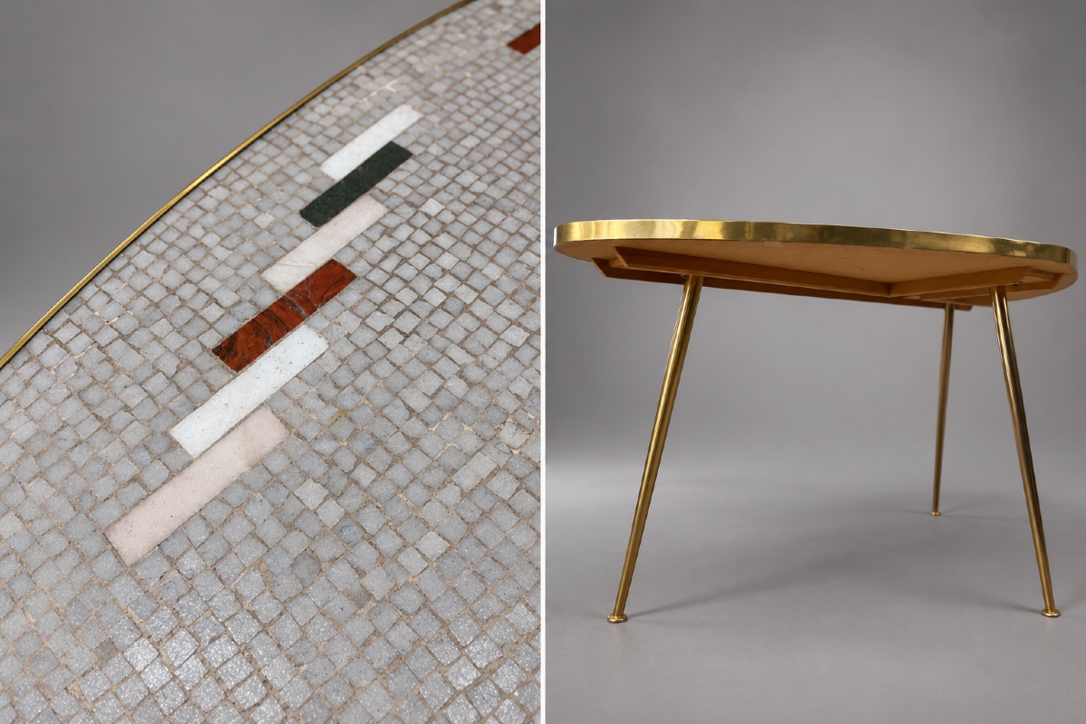 Mosaic And Brass Coffee Table – Berthold Muller – 1960-photo-3