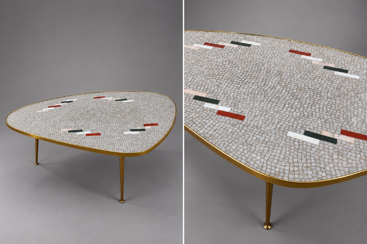 Mosaic And Brass Coffee Table – Berthold Muller – 1960-photo-4