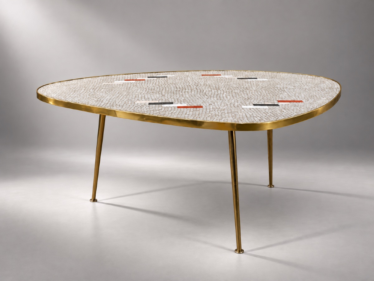Mosaic And Brass Coffee Table – Berthold Muller – 1960