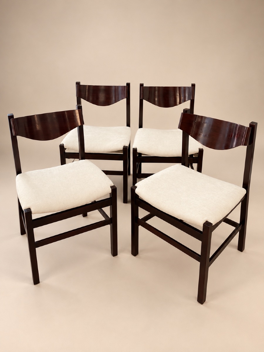 Série de 4 Chaises de Gianfranco Frattini en palissandre et velours  - italie - 1960 