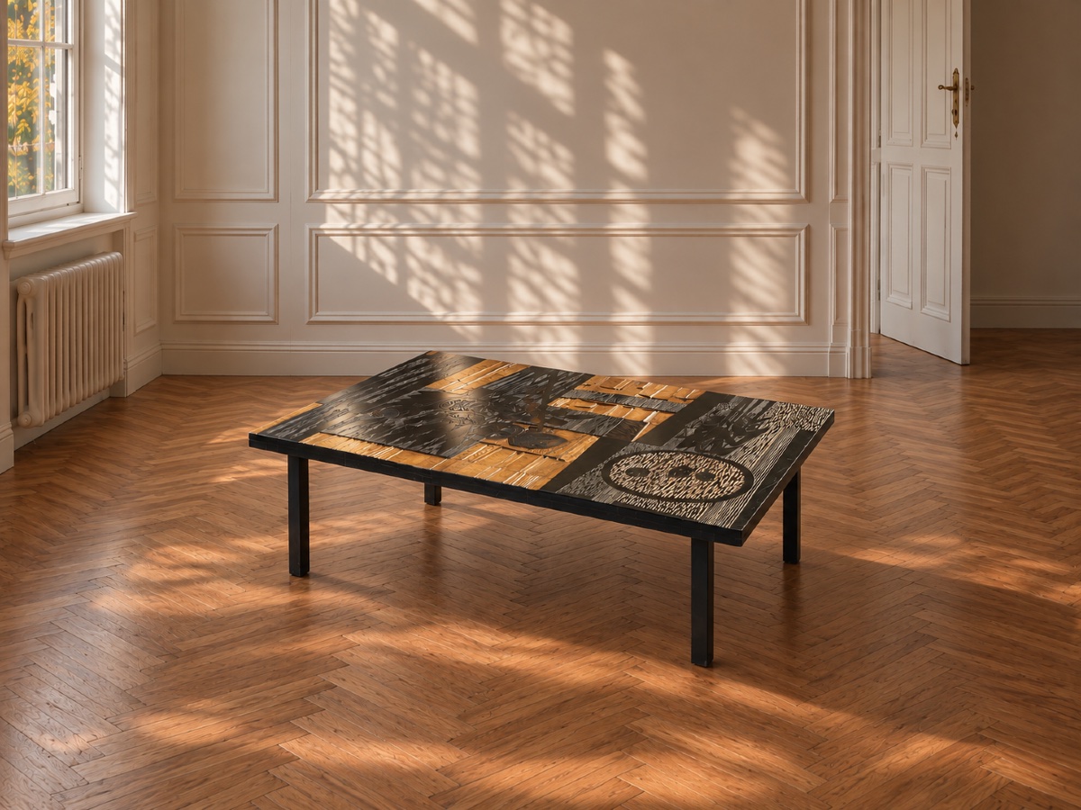 Decorative Wooden Coffee Table With Floral Motifs By Victor Cerrato, Italy, 1970s-photo-2