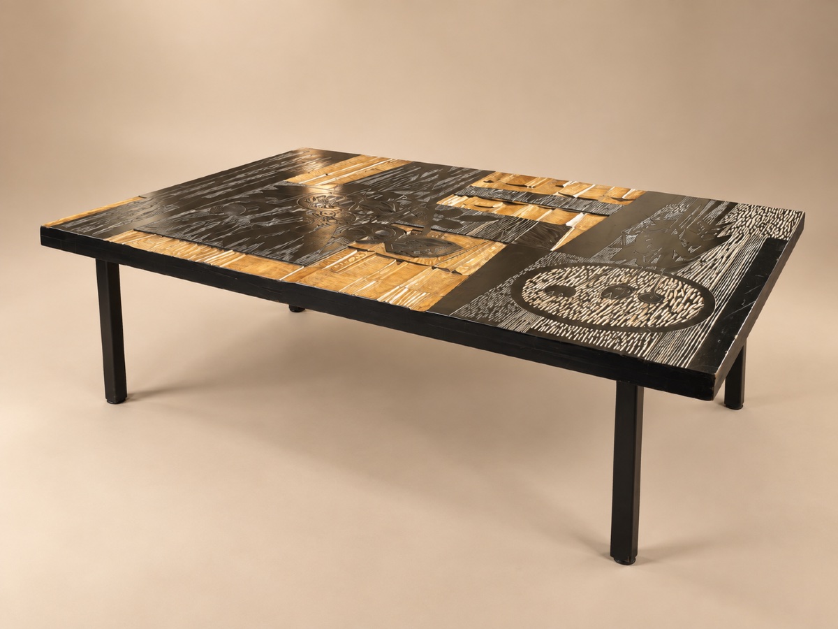 Decorative Wooden Coffee Table With Floral Motifs By Victor Cerrato, Italy, 1970s-photo-3